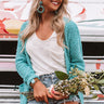 Snug A Little Closer Popcorn Knit Cardigan in Turquoise Image - 1
