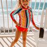 Splashes From The Sea Children's Rashguard Swim Top in Coral Image - 1