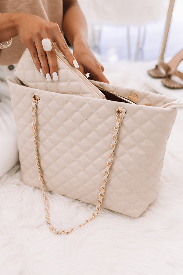 Give Them Glam Quilted Tote in Stone