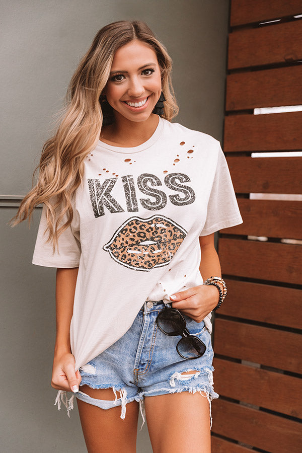 Leopard Kiss Distressed Tee In Stone