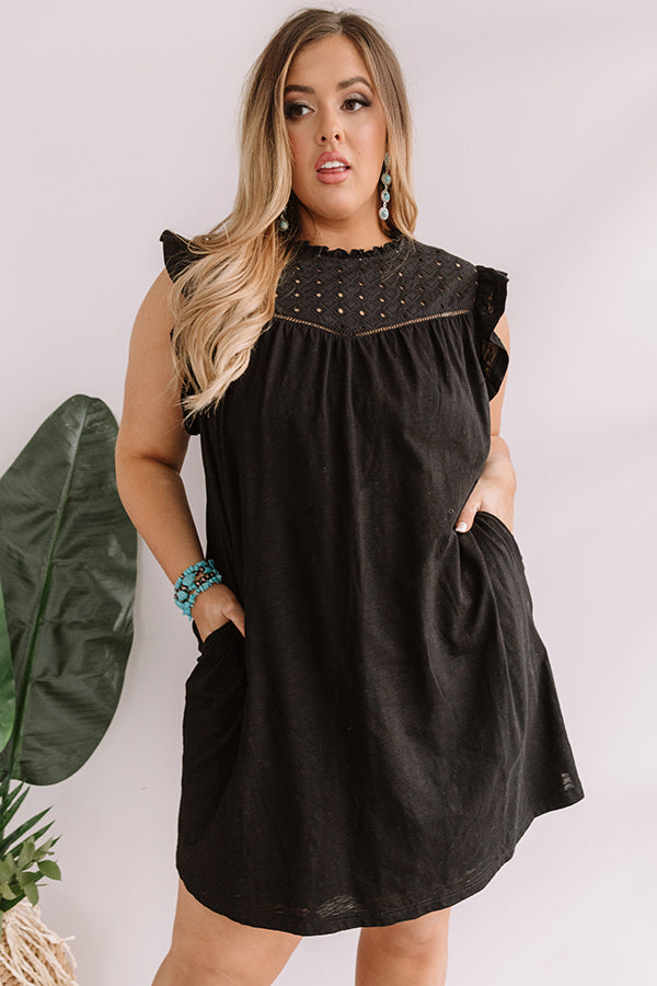 Balcony Views Eyelet Shift Dress In Black Curves