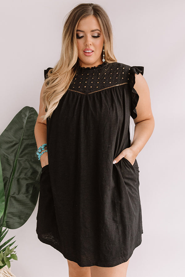 Balcony Views Eyelet Shift Dress In Black Curves