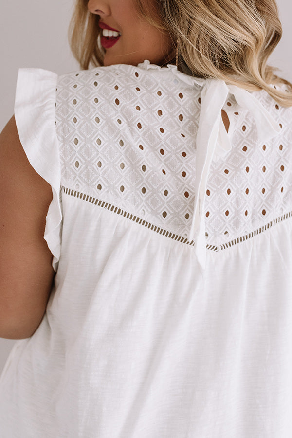 Balcony Views Eyelet Shift Dress In White Curves