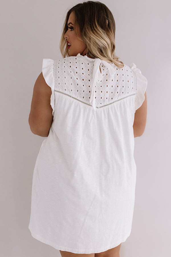 Balcony Views Eyelet Shift Dress In White Curves