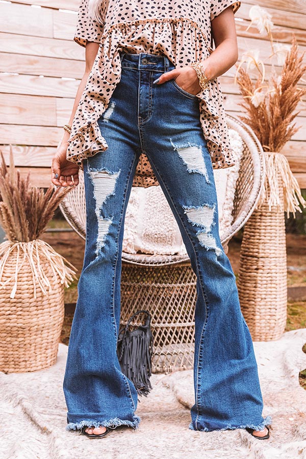 The Alira High Waist Distressed Flares