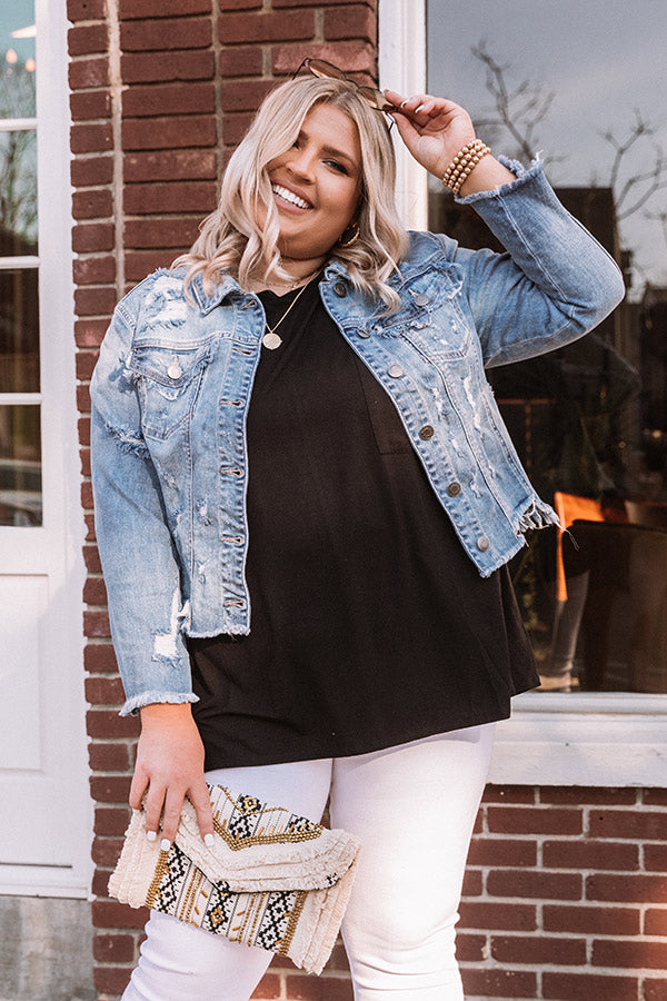 The Paityn Distressed Denim Jacket   Curves
