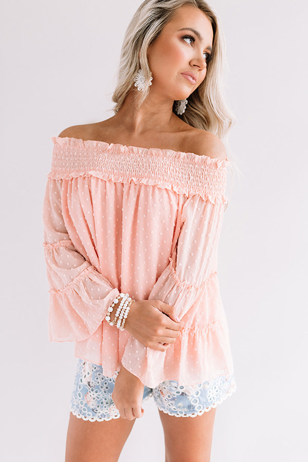 Kissing In Cabo Off Shoulder Top In Peach