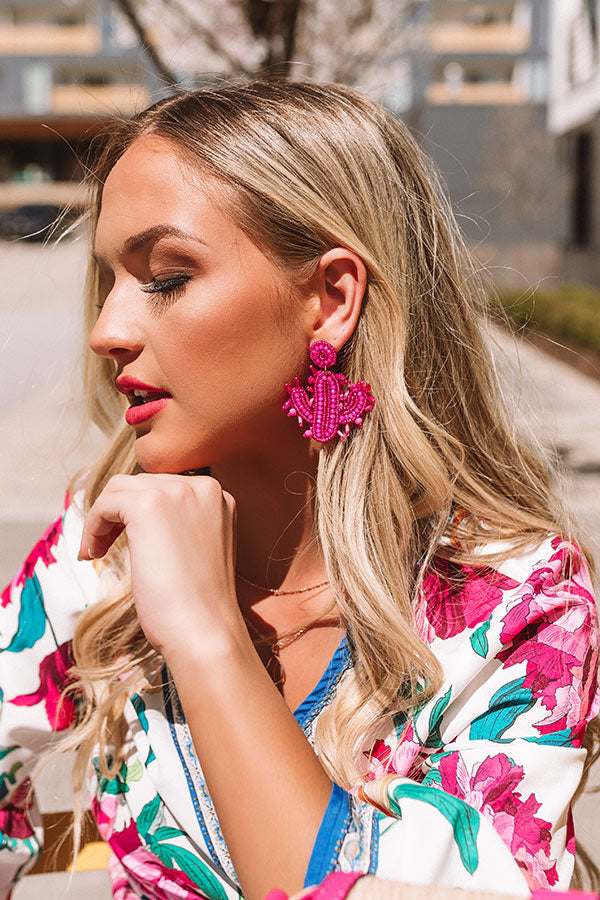 Let's Stick Together Beaded Earrings In Fuchsia