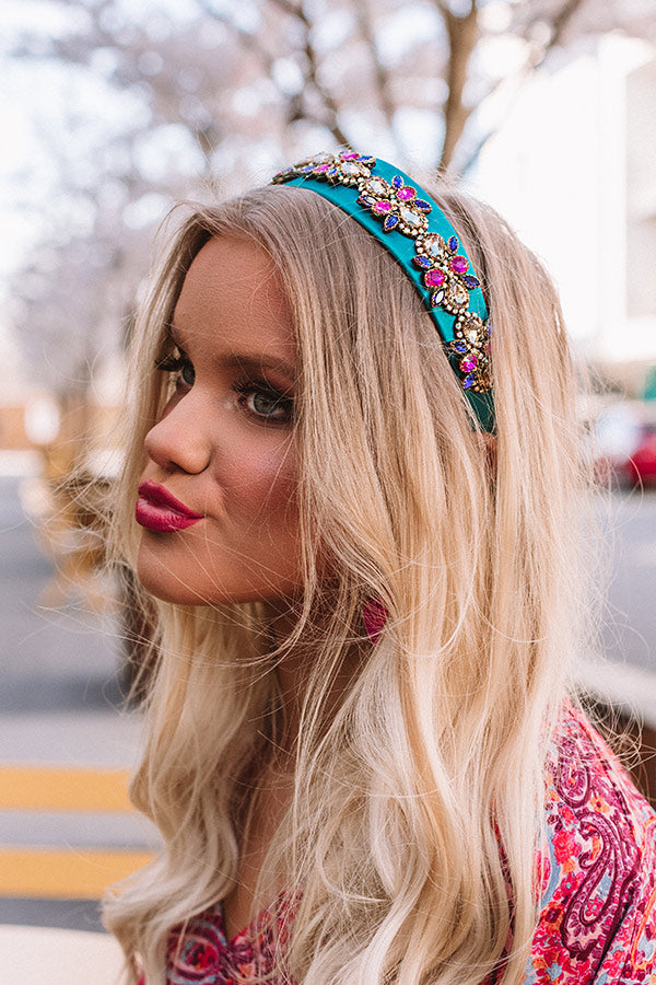 Boho Bliss Embellished Headband In Turquoise