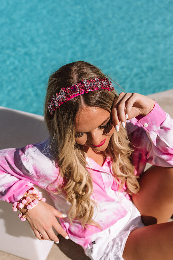 Real Talk Embellished Headband In Fuchsia