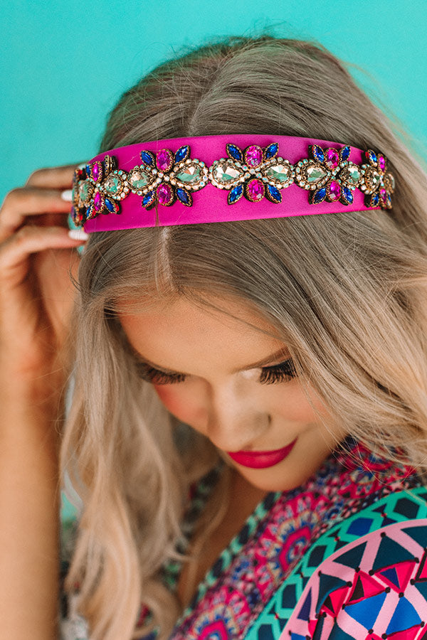 Boho Bliss Embellished Headband In Fuchsia