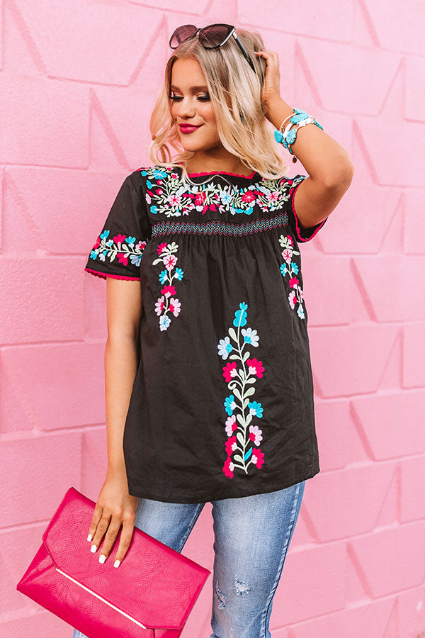 Maldives Morning Embroidered Top In Black