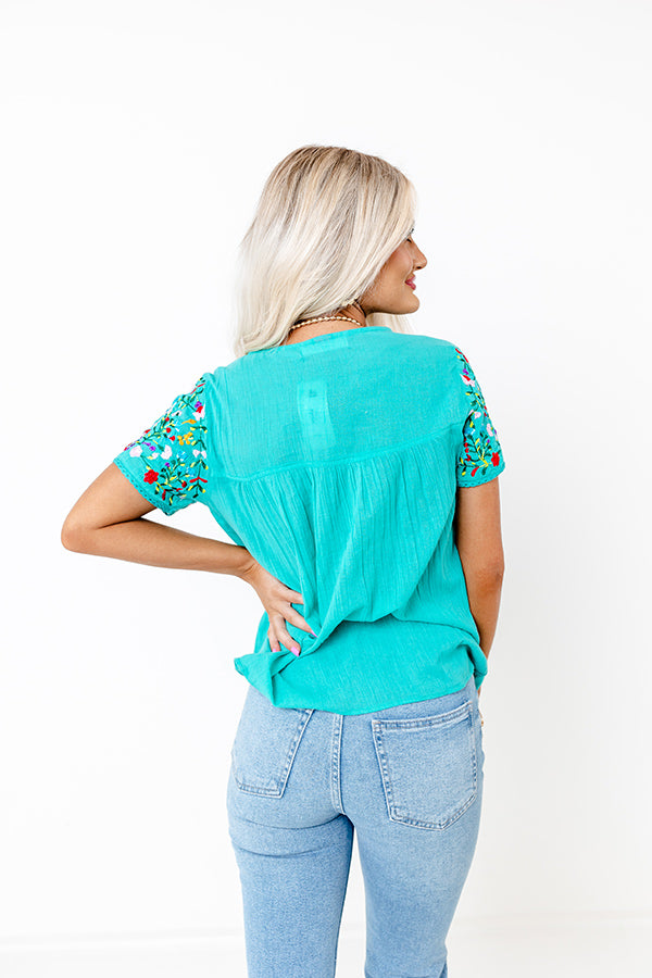 SanFran Sunshine Embroidered Top In Turquoise