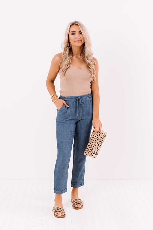 The Coco High Waist Chambray Pants in Medium Wash