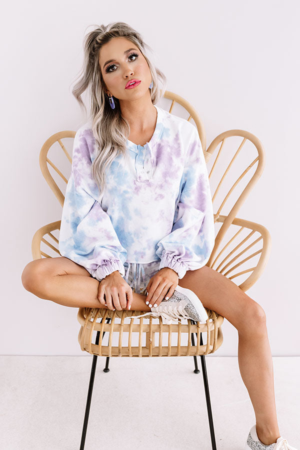 Cappuccinos And Chill Tie Dye Sweatshirt In Blue