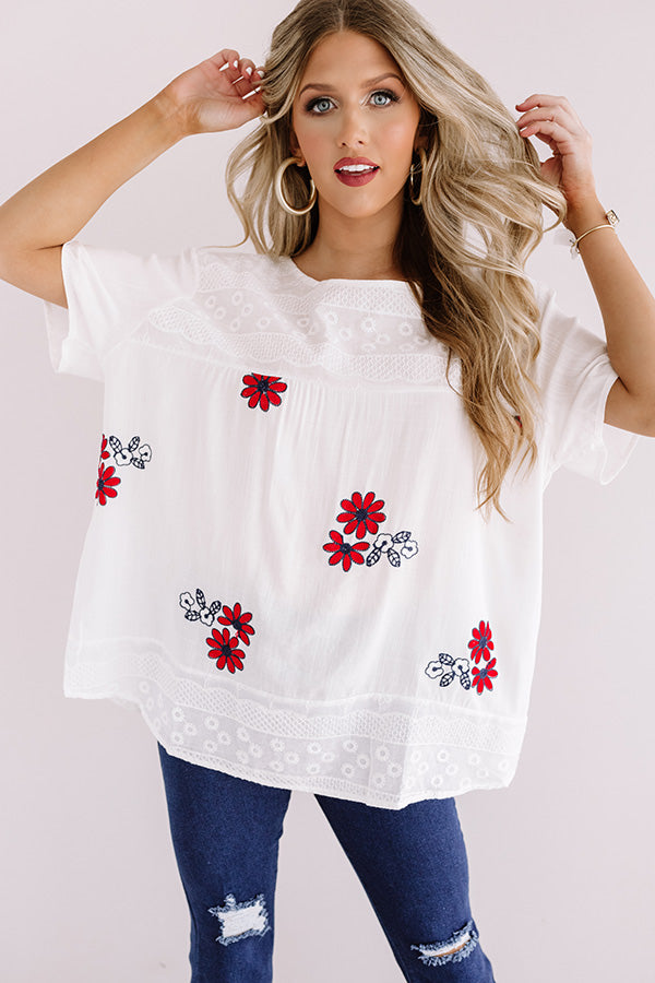 Floral Whispers Embroidered Shift Top in Navy