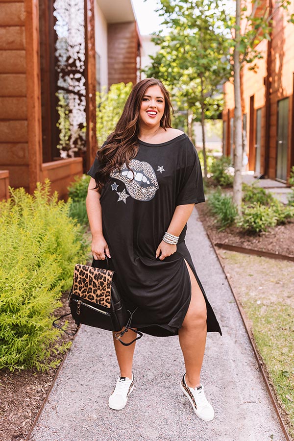 lips t shirt dress Plus Size White Red Lips Graphic T-shirt Dress