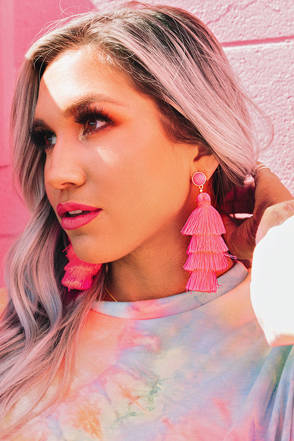 Vineyard Vibes Tassel Earrings In Neon Pink