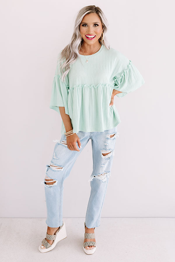 City Skies Babydoll Top In Mint