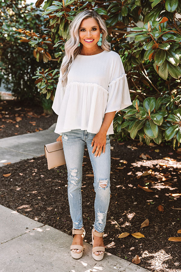 City Skies Babydoll Top In White