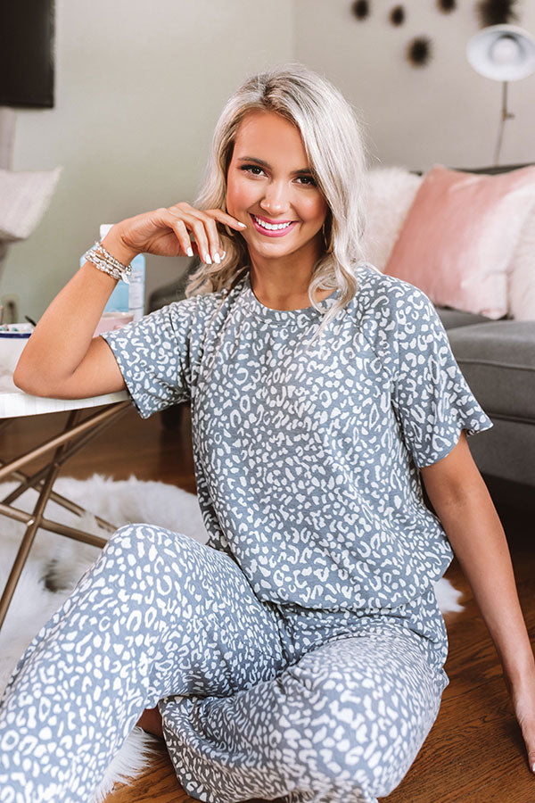 Committed To Cozy Leopard Top In Charcoal