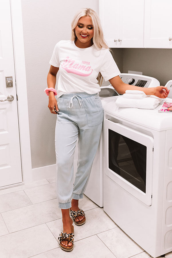The Chantilly High Waist Chambray Joggers In Light Wash