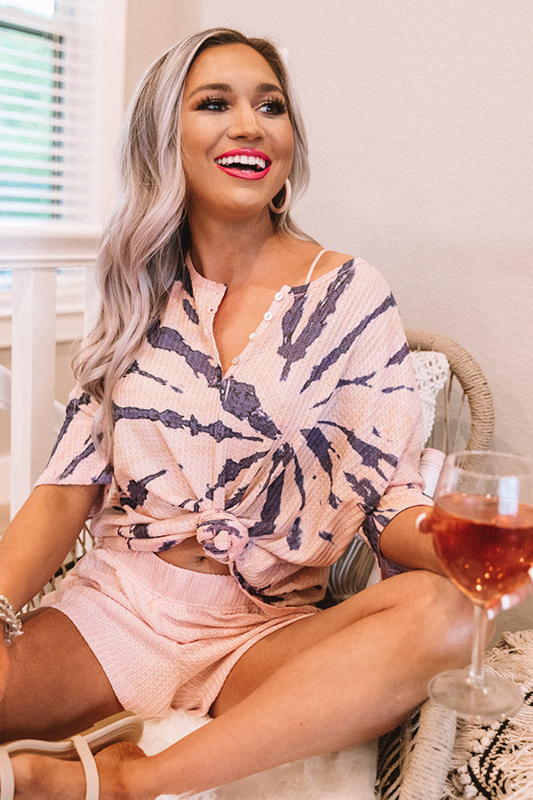 Countdown To Cozy Waffle Knit Tie Dye Top In Pink