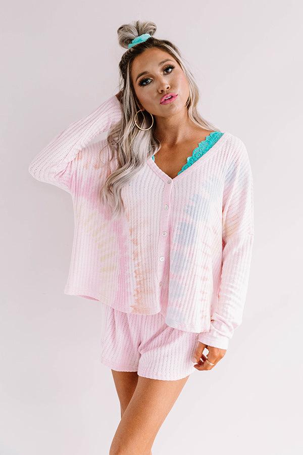 Lounge O'Clock Waffle Knit Tie Dye Top