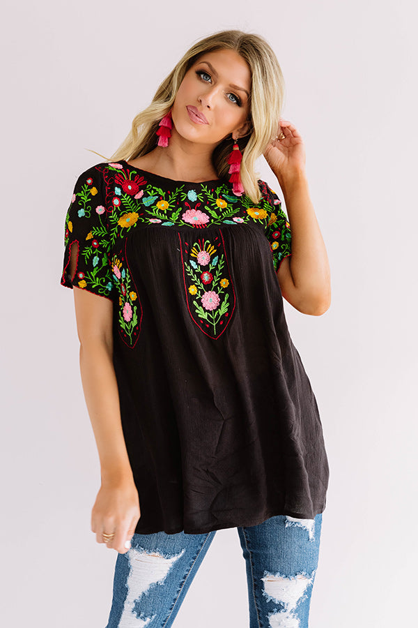 Cabana Bound Embroidered Top in Black