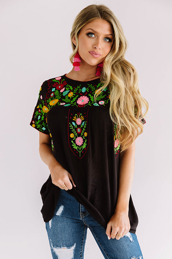 Cabana Bound Embroidered Top in Black