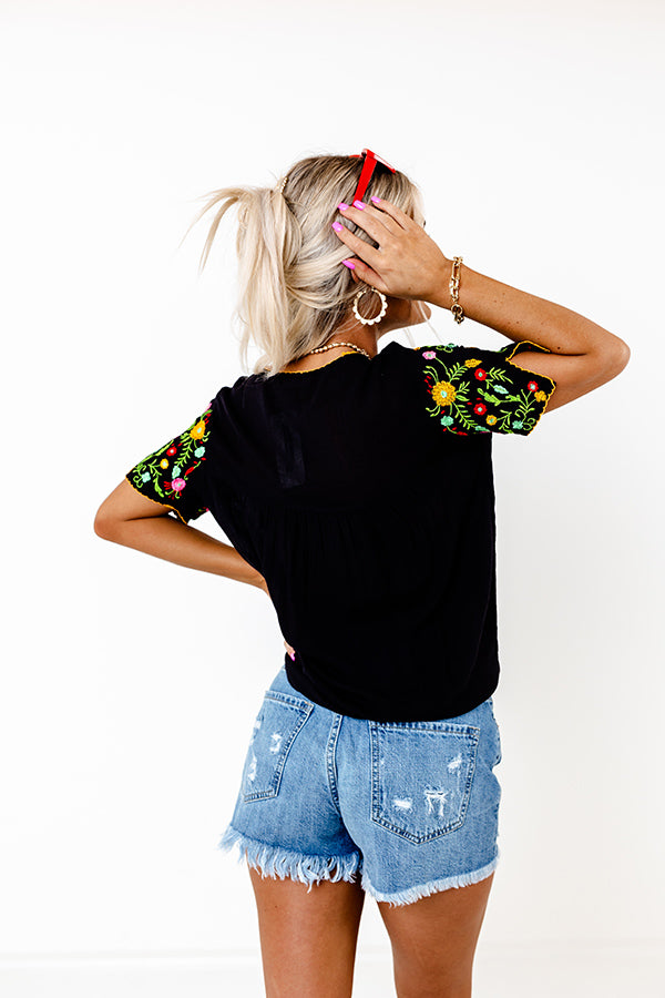 Cabana Bound Embroidered Top in Black