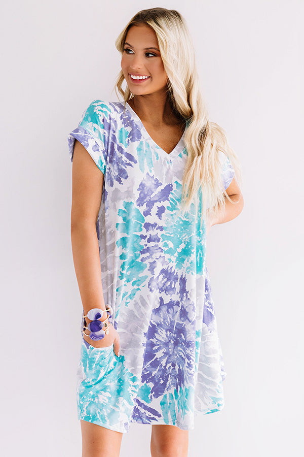 Beyond The Beach Tie Dye Shift Dress in Turquoise