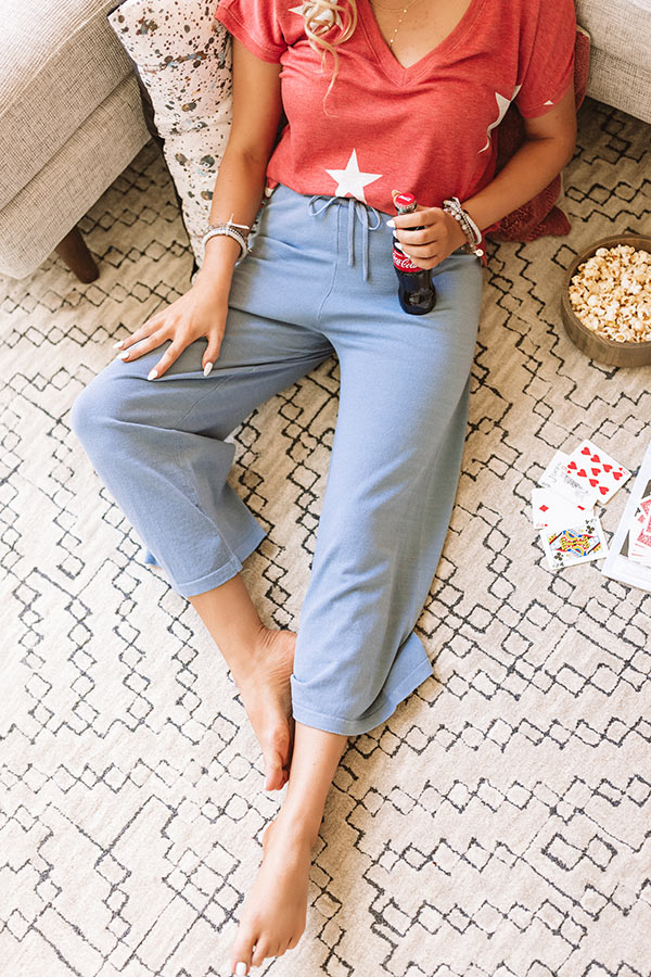 The Josie High Waist Knit Pants In Airy Blue