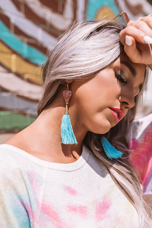 Sweet On Summer Tassel Earrings In Sky Blue