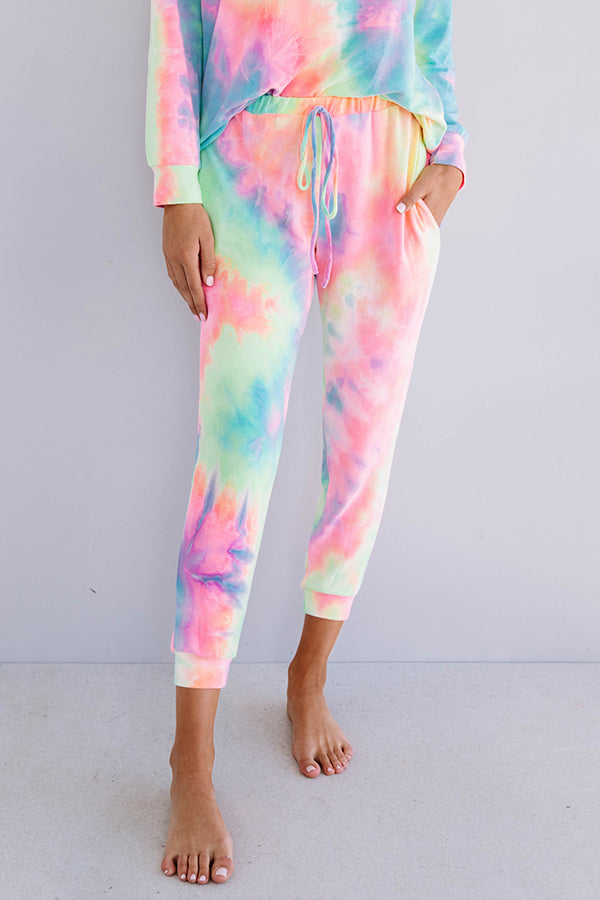Snuggle Down Tie Dye Joggers In Pink