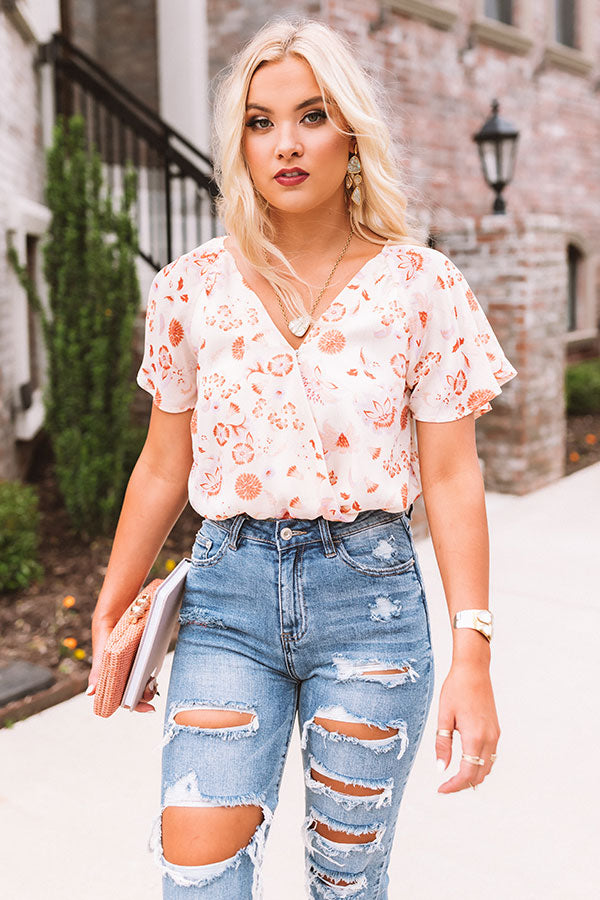 Paris Penthouse Floral Bodysuit in Cream