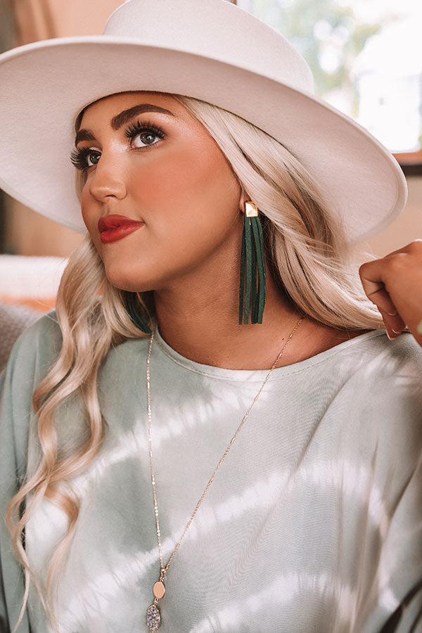 The Elaine Leather Earrings in Emerald