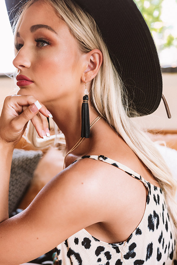 Cabo Quartz Tassel Earrings in Black