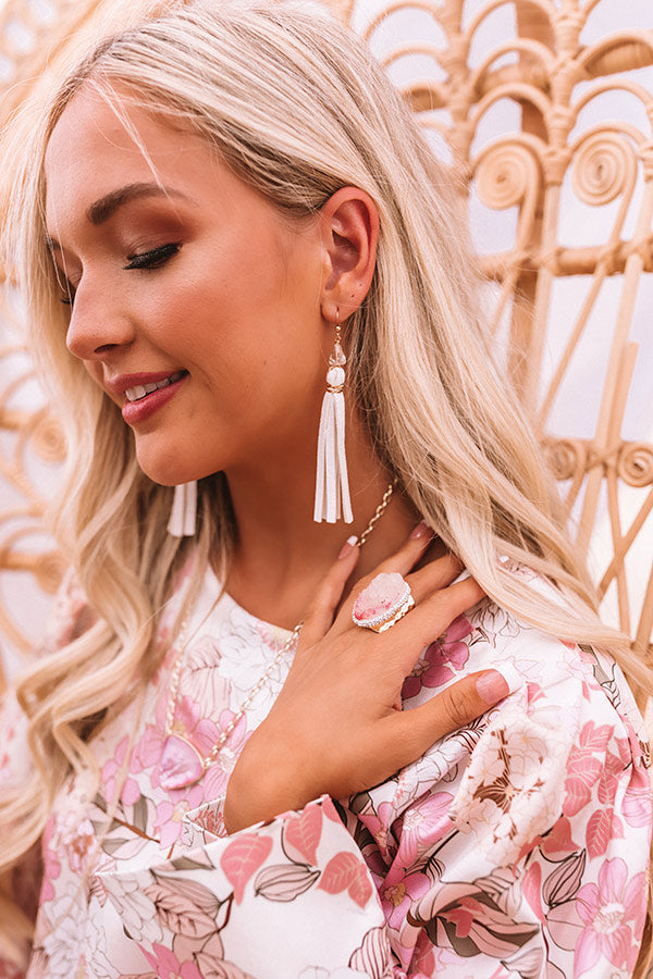 Cabo Quartz Tassel Earrings in White