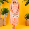 Stripe On Midi Dress In Coral   Curves Image - 1