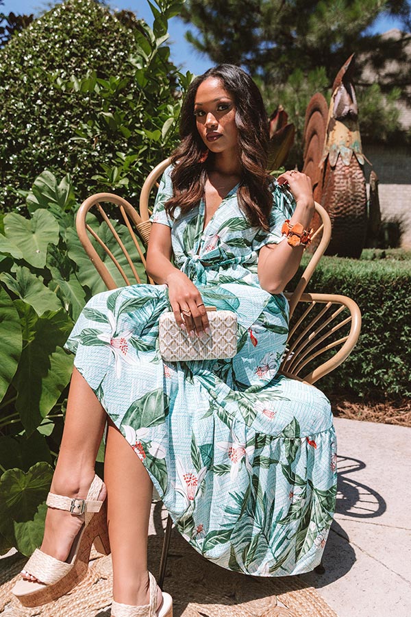 Secret Island Front Tie Ruffle Dress In Green Secret Island Front Tie Ruffle Dress In Green