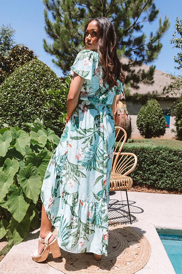 Secret Island Front Tie Ruffle Dress In Green Secret Island Front Tie Ruffle Dress In Green
