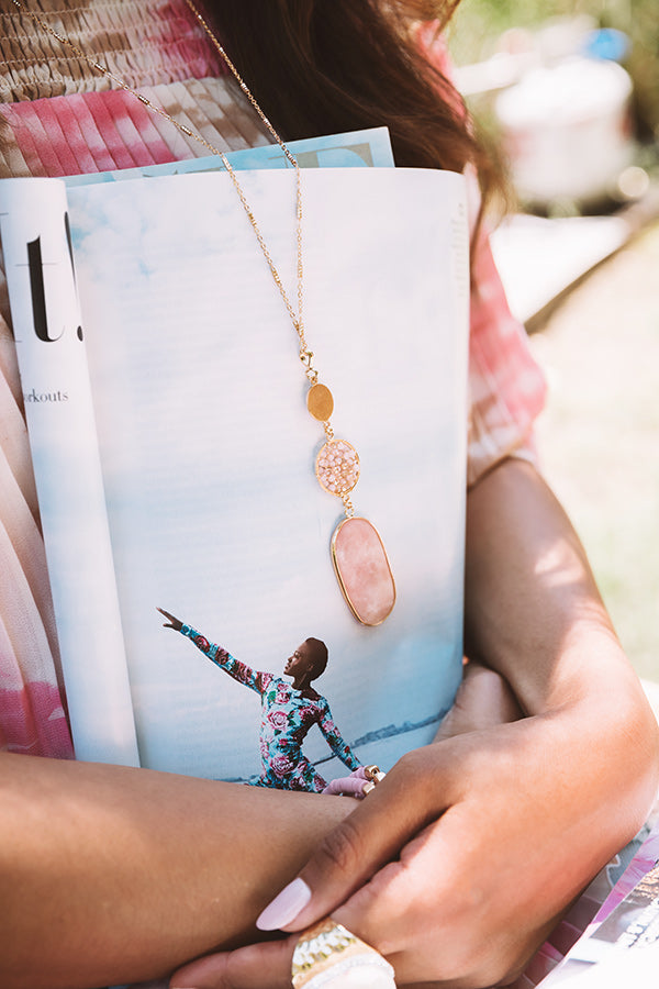 Bryant Park Brunch Semi Precious Necklace In Rose Quartz