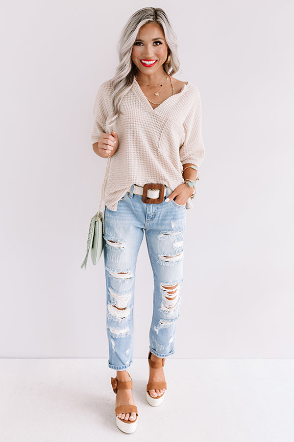 Pave The Way Waffle Knit Top In Birch