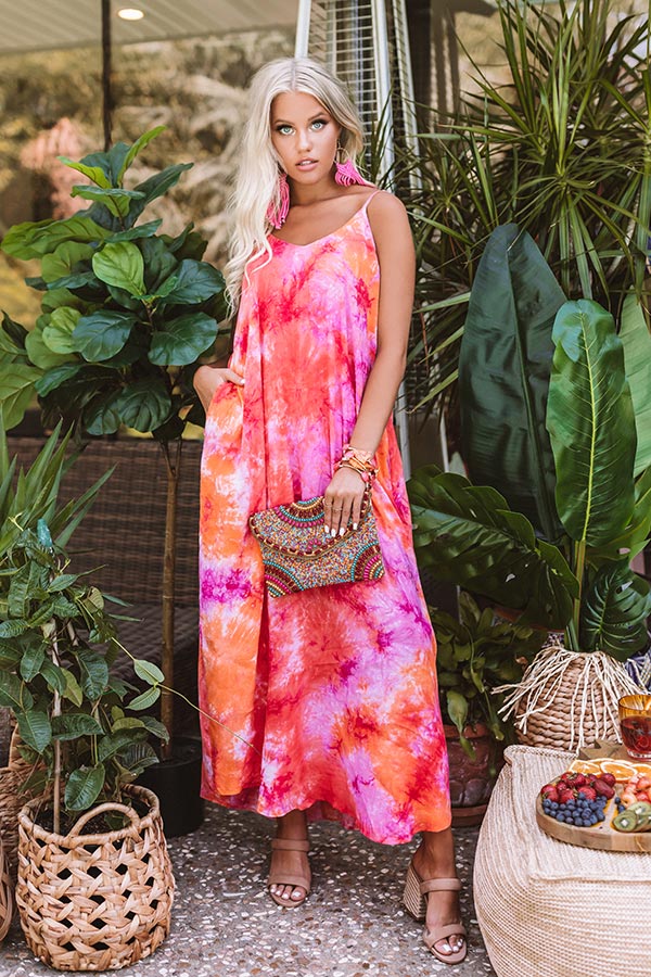 Surfing Until Sunset Tie Dye Maxi In Tangerine
