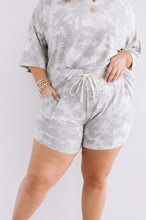 Home Is Where The Heart Is Tie Dye Shorts In Grey   Curves