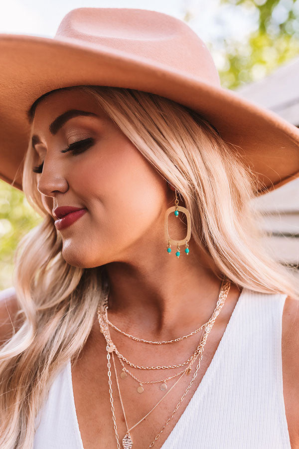 Brass Dangle And Drop Turquoise Beaded Earrings