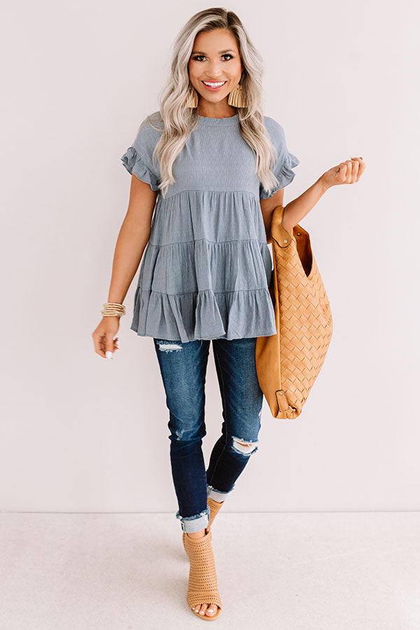 Coffee Date Crushin' Babydoll Top In Light Slate