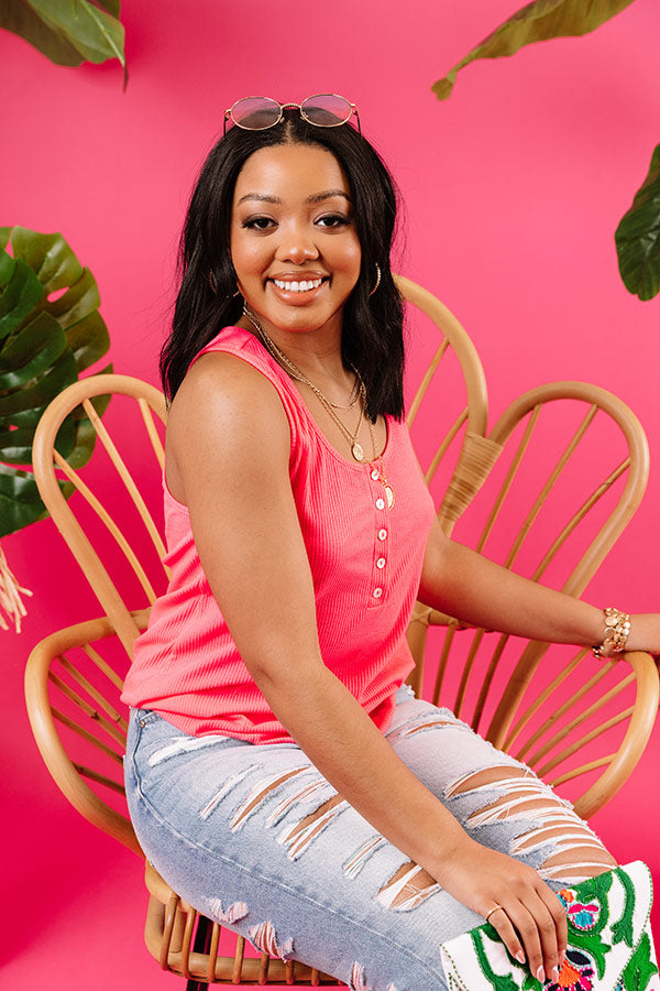 Sunny And 75 Ribbed Tank in Neon Pink