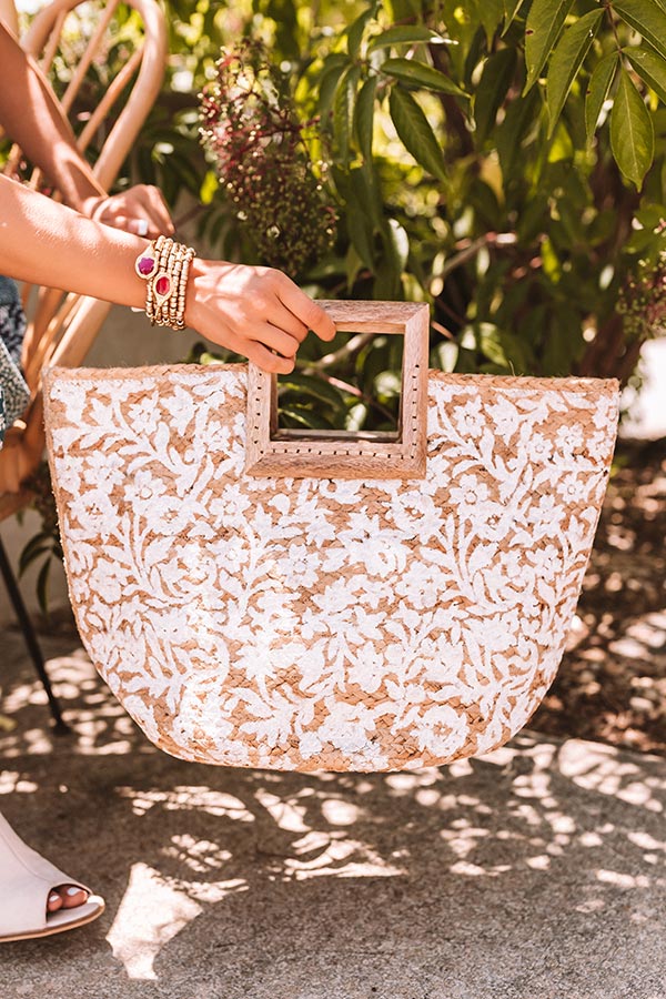 Sand Castle Woven Tote In White